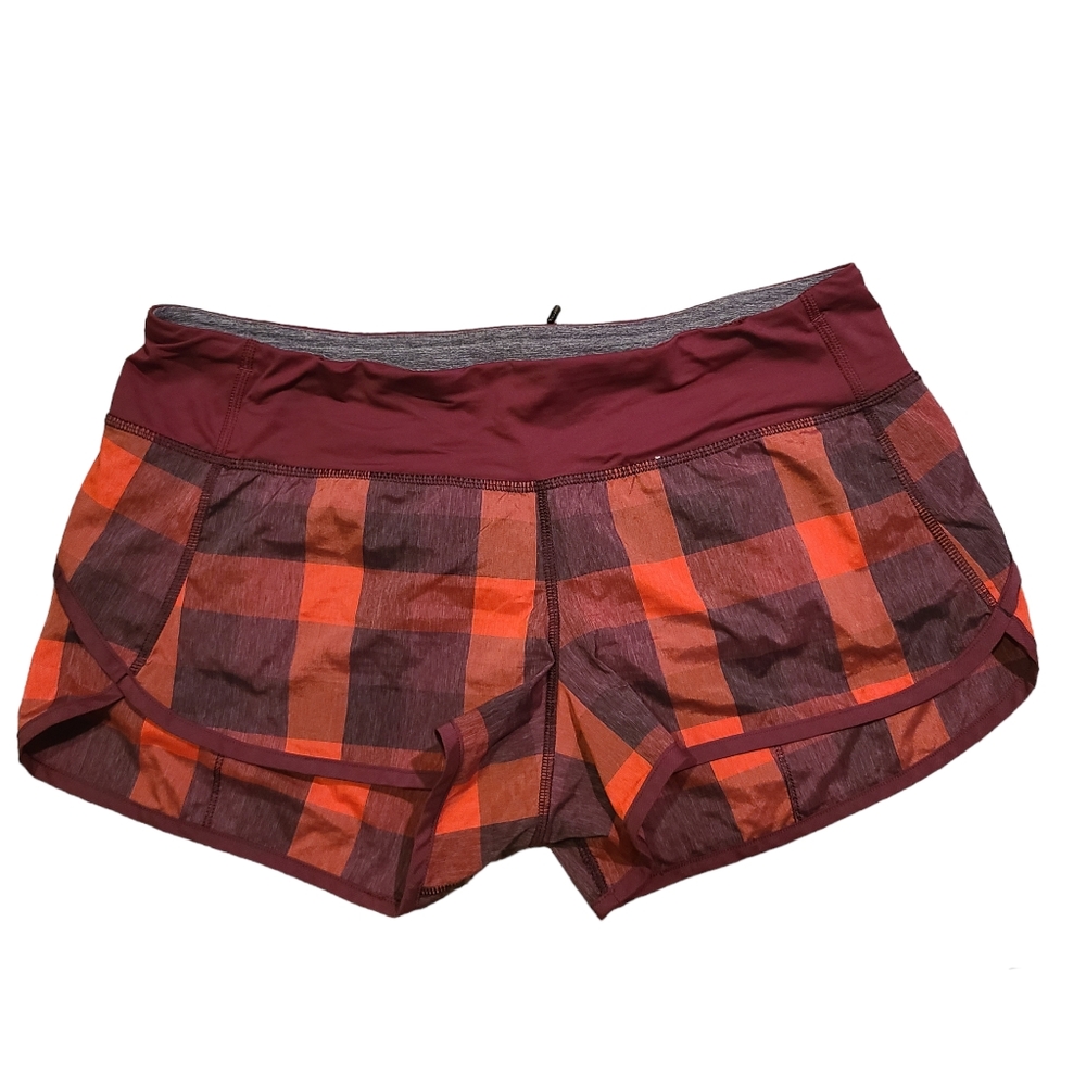 Lululemon Athletica Plaid Athletic Shorts - Burgundy and Pink